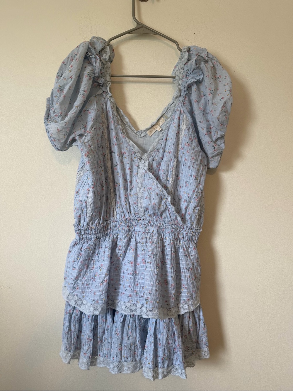 LoveShackFancy Carlo Dress Bonnet Blue, floral print, ruffle details size M - Picture 2 of 4